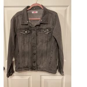 BuddyLove Hazel Dark Gray Distressed Denim Trucker Jacket, M